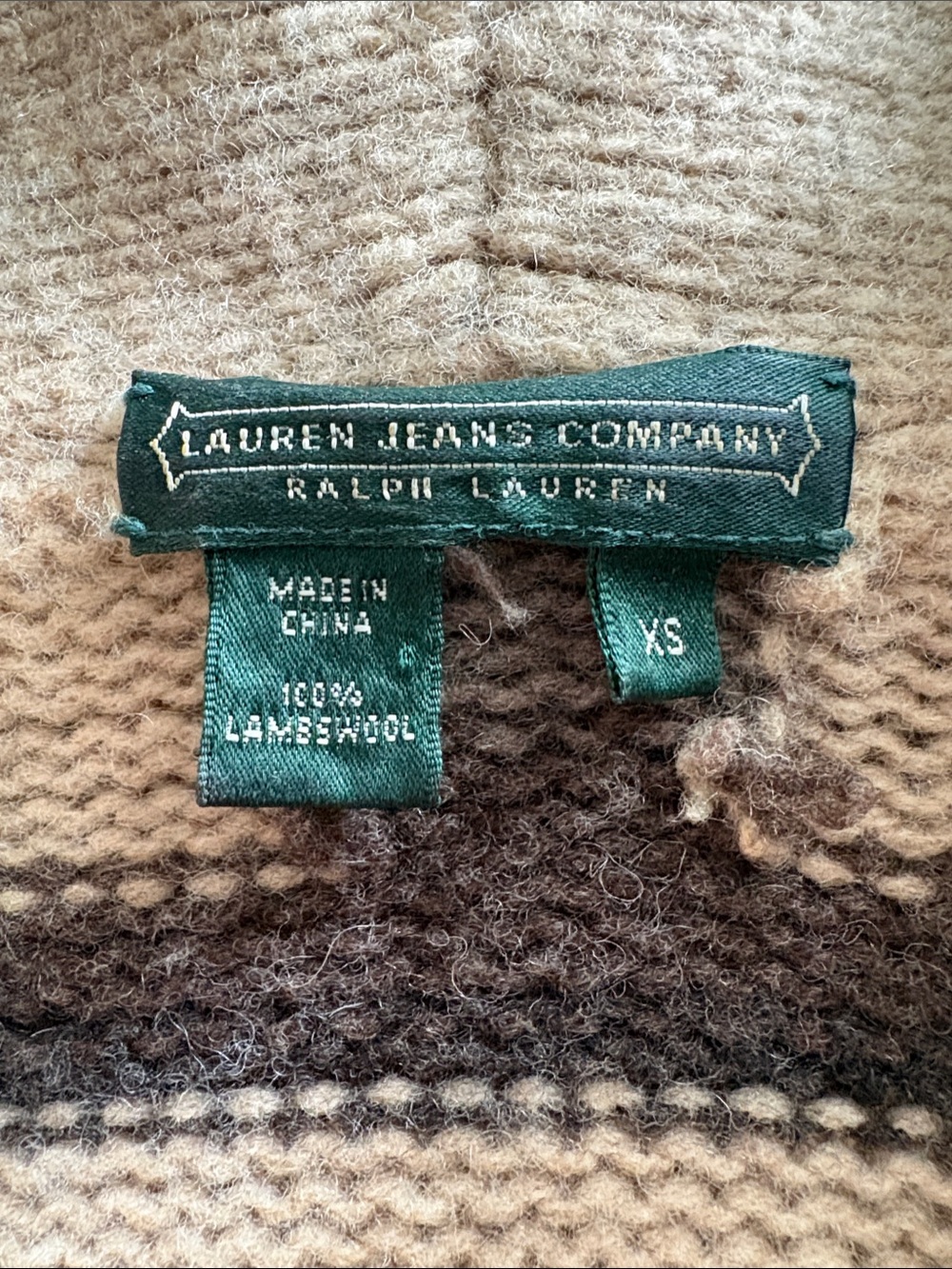Vintage Ralph Lauren Beige and Brown Shawl-Collar Patterned Cardigan (XS) - Picture 4 of 4